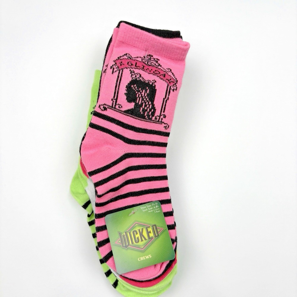 NWT‎ Girls Crew Socks Shoe Size 7.5–3.5 Elphaba Galinda Oz Witchy 5 Pairs